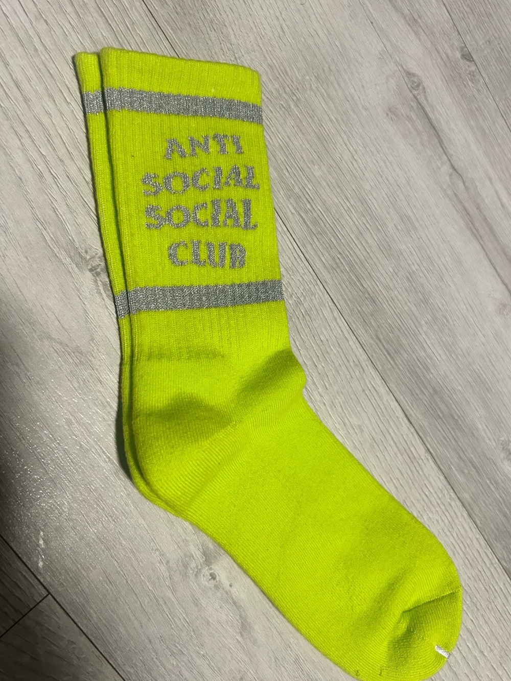 Anti Social Social Club Neon Yellow Crew Socks with Silver Logo
